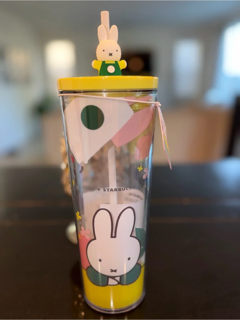 Starbucks Yellow & Green Miffy Bunny Straw Tumbler with Charm